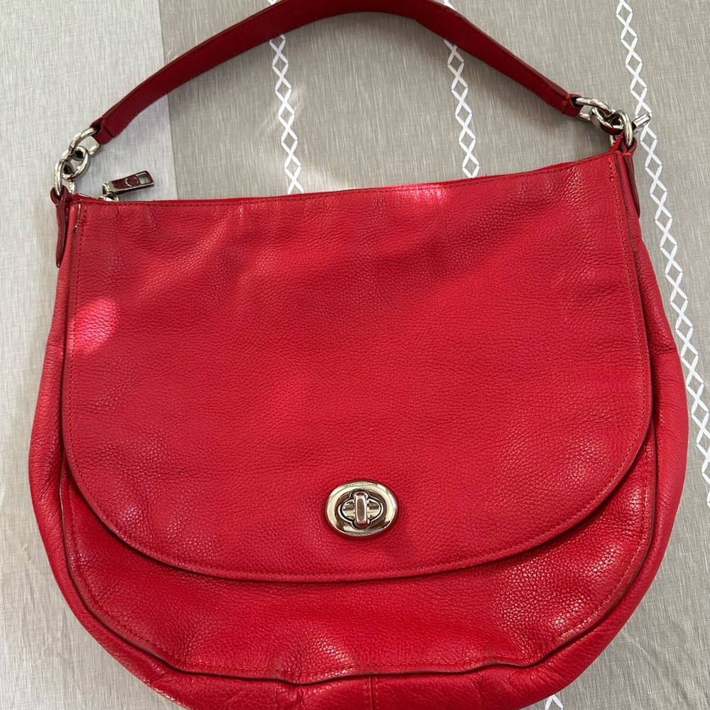 Coach Red Leather Hobo Bag